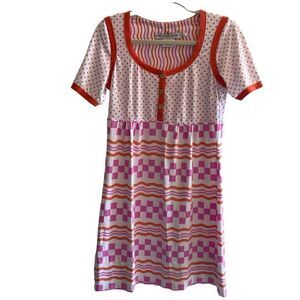 Gretchen Scott Colorful Pink Orange Polka Dot Printed Shirt Dress Women’s Small